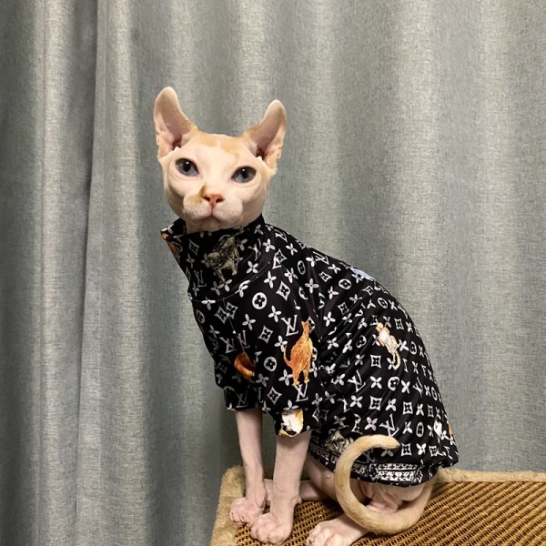 ルイヴィトン 猫の用品トレーナーシャツ ハーフネック 猫エアコン服 ペット服 ハイブランドコピー LV 猫 Tシャツ 柔らか 寝間着 プリント柄 可愛い 通気性 暖か 四季用 プルオーバ 洋服 XS~3XL