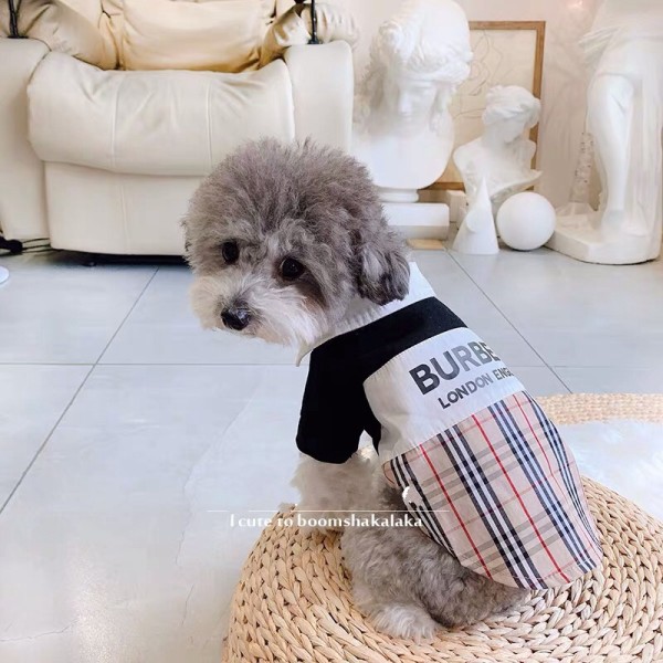 ハイブランド バーバリー ペット服 犬服 Tシャツ わんちゃん ポロシャツ BURBERRY ドッグ服 パッチワーク設計 かっこいい チェック柄 Tシャツ 春夏向け 薄手シャツ 通気性強い XS - 2XL