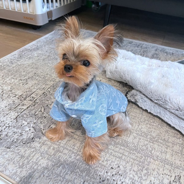 DIOR 犬服 デニムシャツ ドッグ洋服 ルイヴィトン 犬ジャケット 春秋向け ペット洋服 ファッション かっこいい ワンちゃん半袖シャツ 外出着 柔らかい 快適シャツ ジャカルタ柄 小中犬服 XXS~L