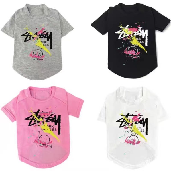 STUSSY ステューシーブランド ペット用品犬服Ｔシャツ丸首おしゃれ 夏対策 薄手 プリント 綿製 猫服 テディ ポメラニア ブルドッグ 中小型犬対応トップス 通気性 上着 ファッションペットウェア s-2xl