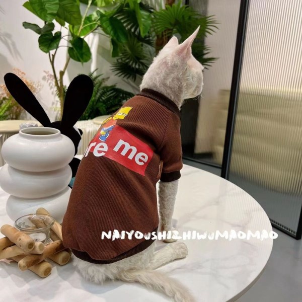 Supreme シュプリーム ペット服 猫の服 Ｔシャツ ブランド 小中型シャツ パーカー 柔らか 肌に優しい 無毛猫 スフィンクス服 ファッション デボンレックス服 日焼け止め 