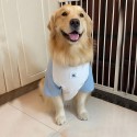 ハイブランド Chanel ペット用品 犬の服 tシャツ シャネル 綿シャツ 快適 柔らかい 春秋服 ペット服 半袖 ファッション 可愛い 猫服 ブルー/ホワイト パッチワーク設計 シャネルロゴ付き 小中大型ペット適応