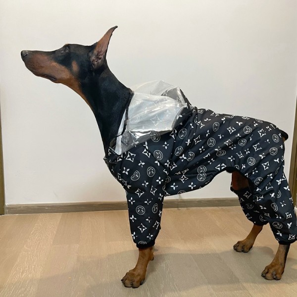 ルイヴィトン ペット用品 犬 レインコート ハイブランド lv ペット雨具 ポンチョ カッパ 雨具 防水 帽子付き 透明キャップ 4本足 中型犬 大型犬  軽量 通気メッシュ ゴム付き 夜間反射 着脱簡単 散歩 梅雨対策 大きいサイズ