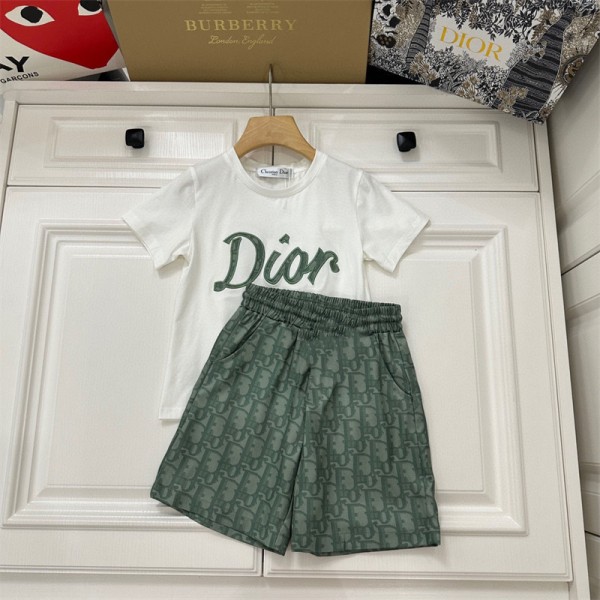 ディオール 子供服 シャツ半袖＋半ズボン ブランド dior Tシャツ キッズ 丸首 ショートパンツ ジャージ上下コットン製 ファッション 潮流 コットン 着心地よい かわいい おしゃれ  90~160cm