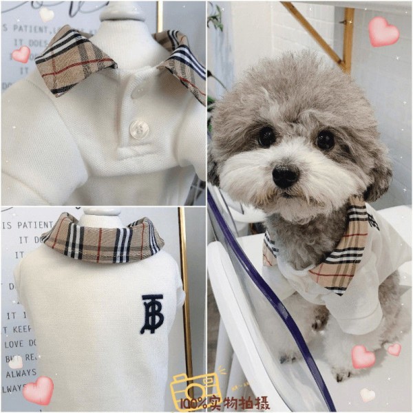 Burberry ブランド 猫犬服 ペット散歩用 バーバリー ペット用品 シンプル カッコイイ ハンサム小型犬  ブリティッシュショートヘア おでかけ 犬用ラペルポロシャツ コピー猫服 ドッグウェア 両足