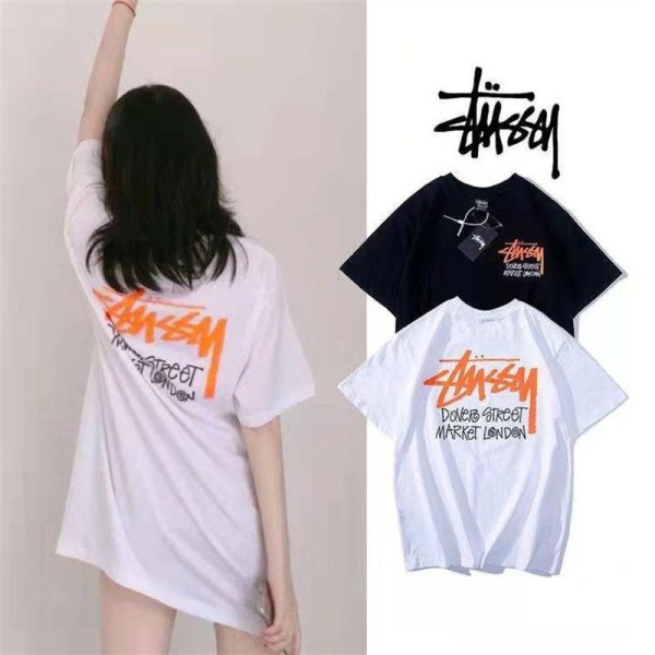 Stussy ステューシー ブランド 半袖 Tシャツ 丸首 トップス 流行り 上着 ブラウス カジュアル 衣装 おしゃれ 黒白色 人気 着心地よい 男子 レディース