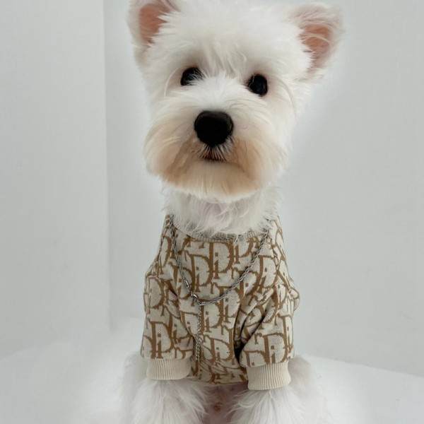 Dior ブランド ペットウェア 春秋冬向け 暖かい ニット ディオール 犬服 犬セーター カワイイ 猫ニット服 流行りモノグラム ペット服 伸縮性 着こなしやすい 防寒猫服 大きいサイズ 小中型ペット適応 S~3XL