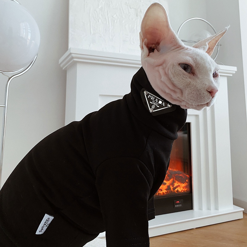 Prada ペットウェア 猫服 パーカー ブラック コットン100% 無毛猫 tシャツ