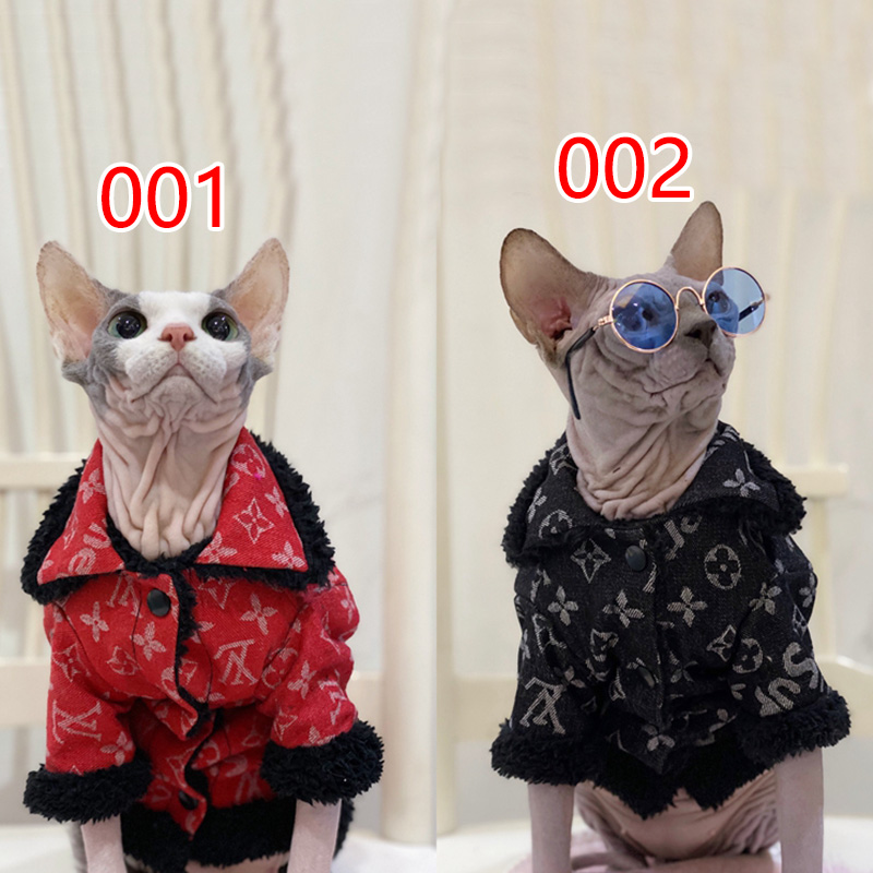 ルイヴィトン中綿コート 厚手 暖かい 無毛猫 スフィンクス 裏起毛 子犬服