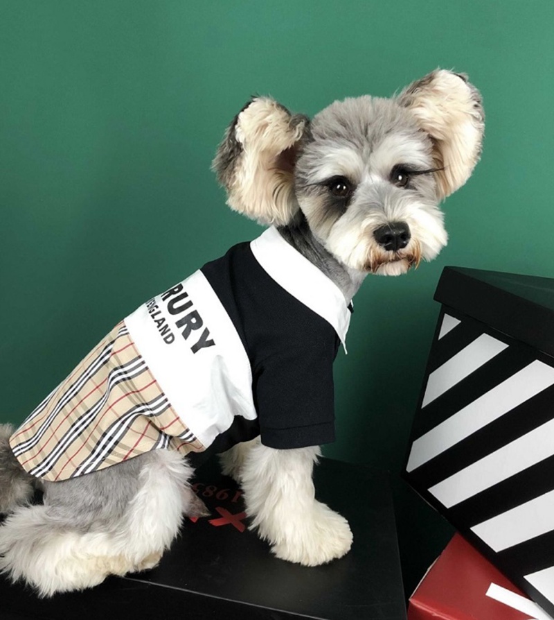 BURBERRY ドッグ服 パッチワーク設計 かっこいい チェック柄 Tシャツ