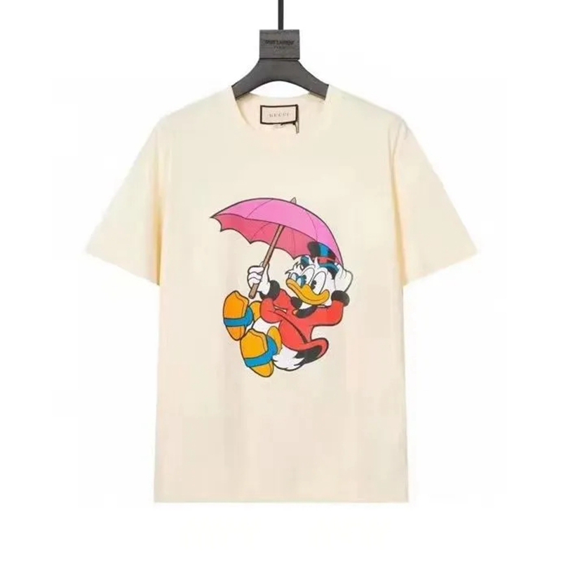 GG x ディズニー コンボ ブランド服 Tシャツ丸首 ドナルドダック柄 gg 半袖 黒白色t-shirt コピー パロディ