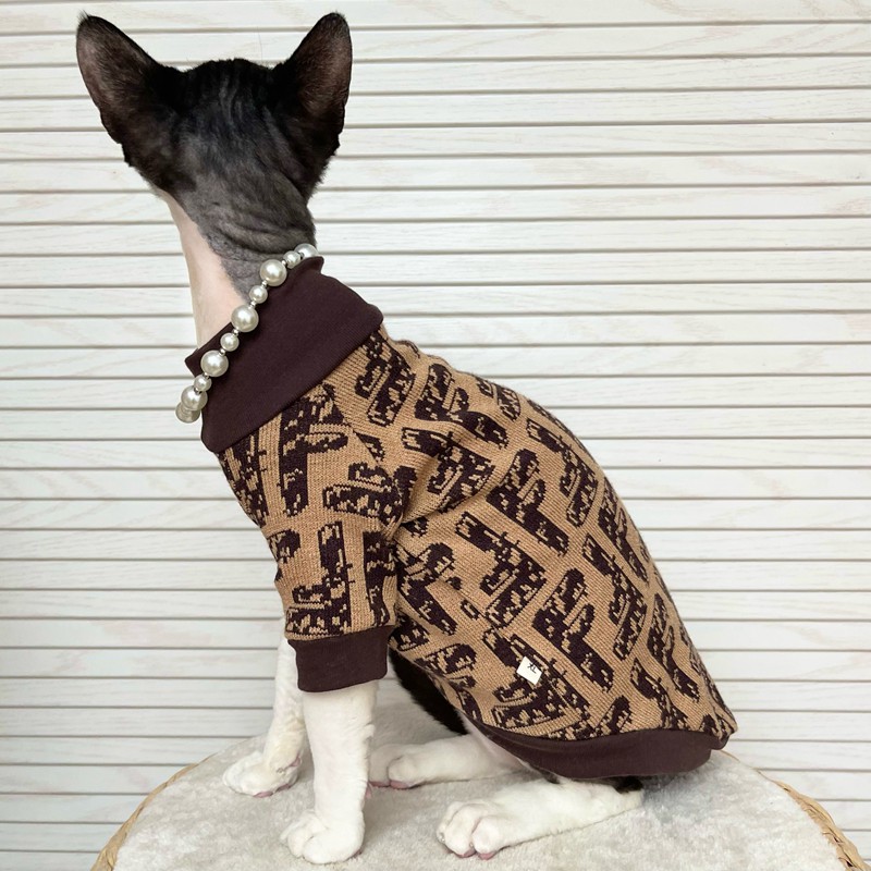フェンディ ペット服 猫のパーカー 厚手Tシャツ