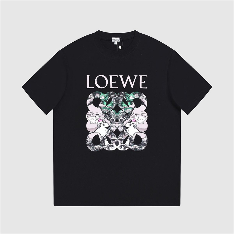 ロエベ LOEWE Tシャツ 短袖 丸首トップス 上着 白黒 シンプル半袖シャツ 人気 流行 欧米風 トップス