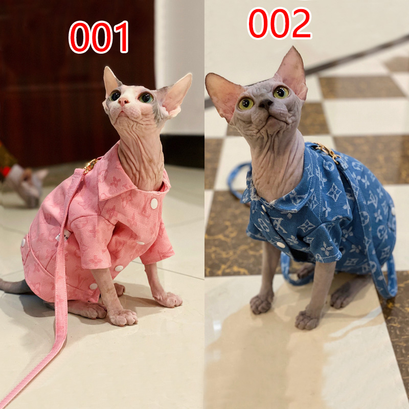 lvブランド犬服 tシャツ 猫服 ルイヴィトン洋服とリード一体 無毛猫の用品